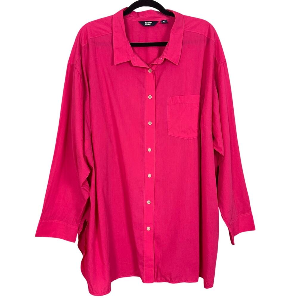Lands End Pink Button Up Shirt Long Sleeve Cotton Modal Plus Size 3X